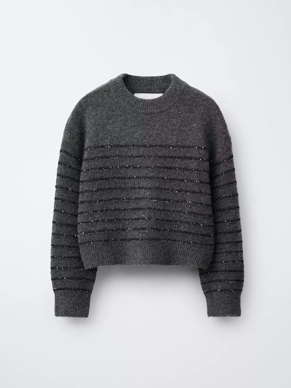 Zara Striped Sequin Dark Gray Cropped Knit Sweater 9-10 Girls